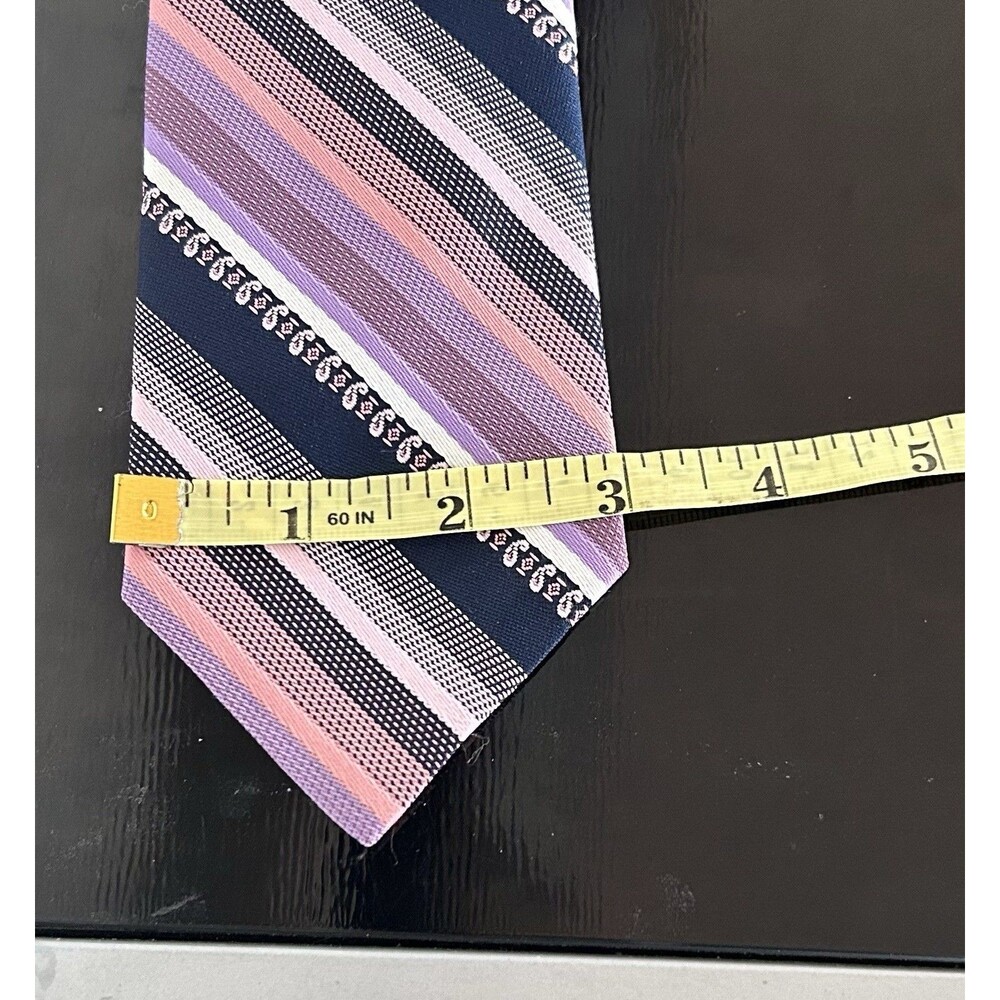 Vintage Ketch Men's Tie Striped Purple Lavender Silver Black 3" Wide Silk Look